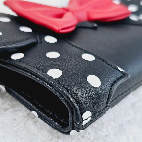 DISNEY LOUNGEFLY Minnie Mounse Red Bow Black and White Polka Dot Flap Wallet - Picture 4 of 11
